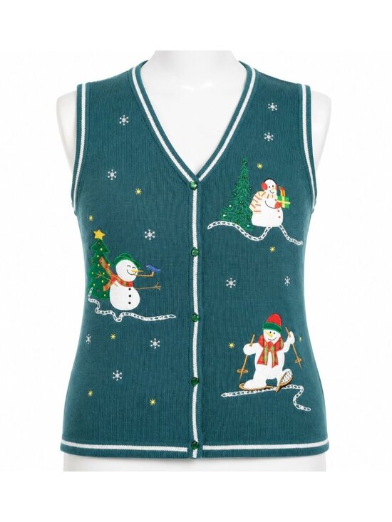 White Stag Sweaters - White Stag Womens XL Sweater Vest Vintage Green Snowman Christmas 16 18 Ugly